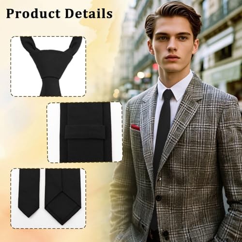 Cotton Tie 2.56” Skinny Ties for Men, Solid Color Neckties for Deep Black