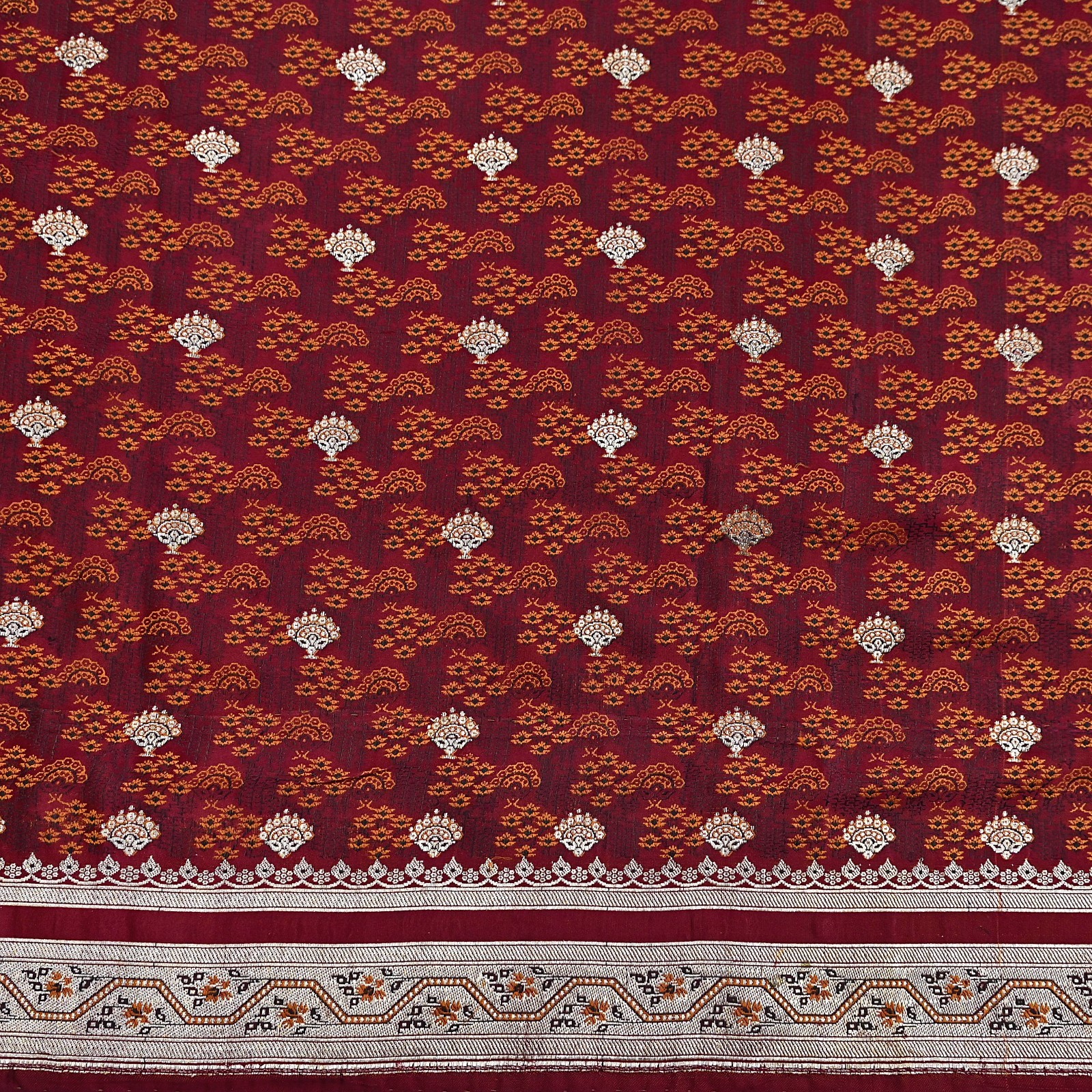 Indian Vintage Sari Maroon Heavy Wedding Pure Satin Silk Woven Banarasi Tanchoi