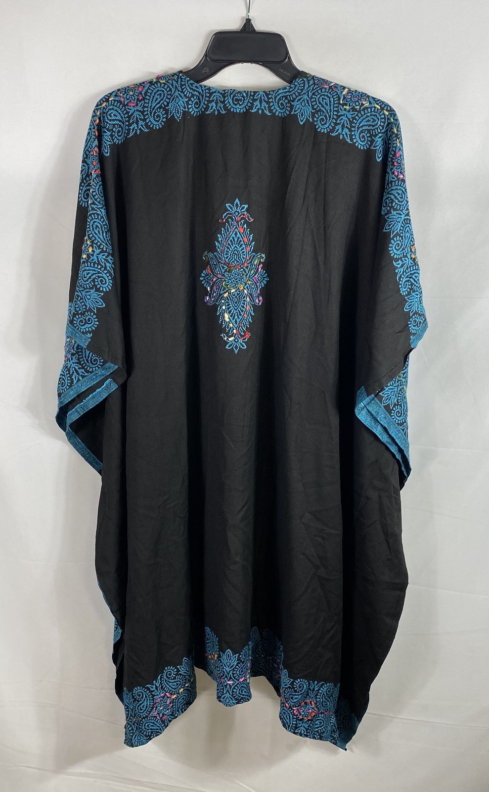 Raj Women’s Black Blue Embroidered Open Front Kimono Shawl Cardigan One Size NWT