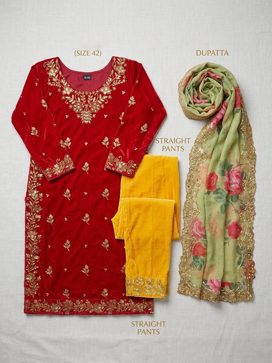 3 Piece Velvet Shalwar Kameez Size 42 Pakistani Indian Suit