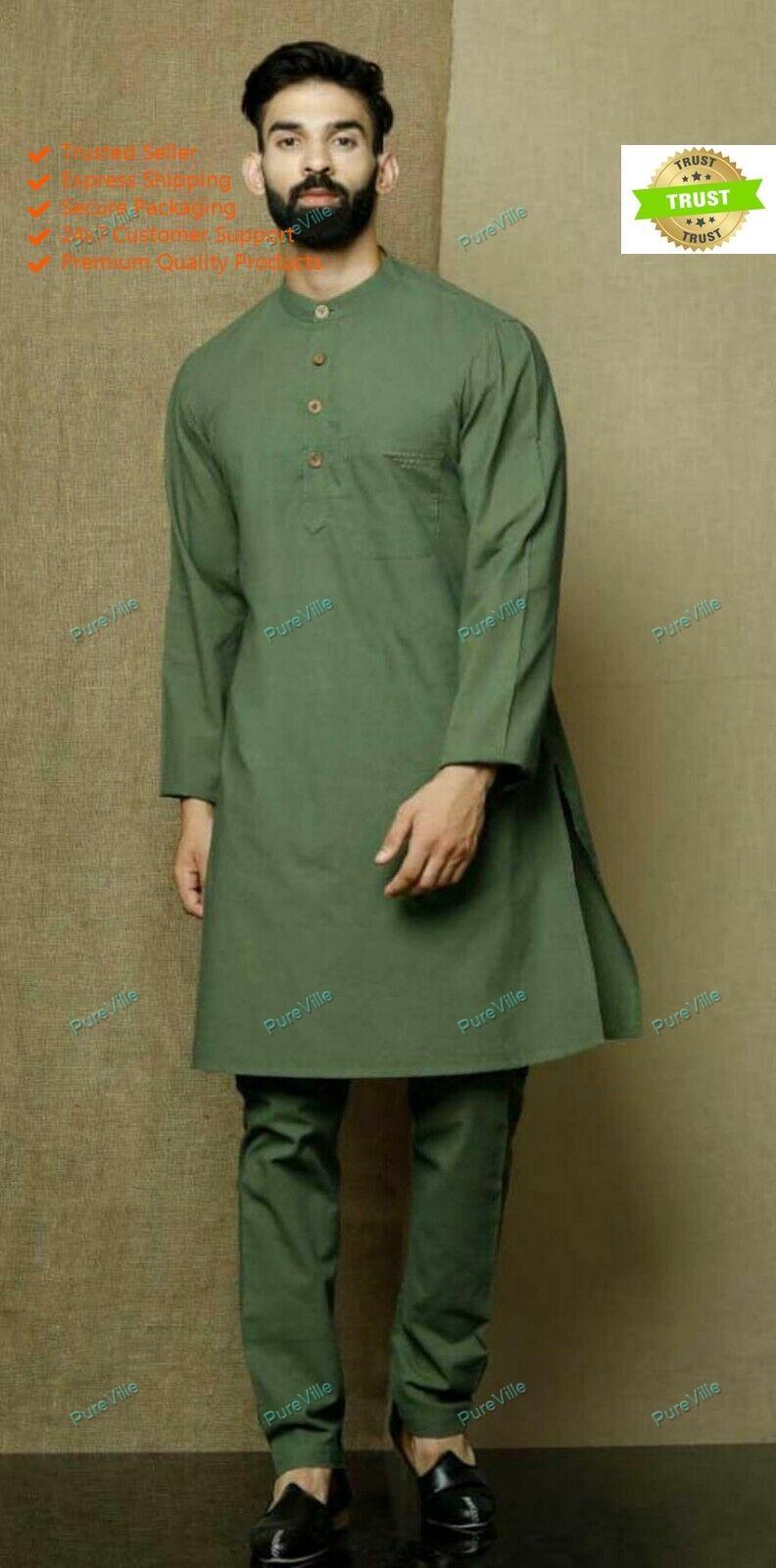 Mens Kurta only Traditional Shirts Top Shirt Solid Mens Wear Cotton Cloth Kurta