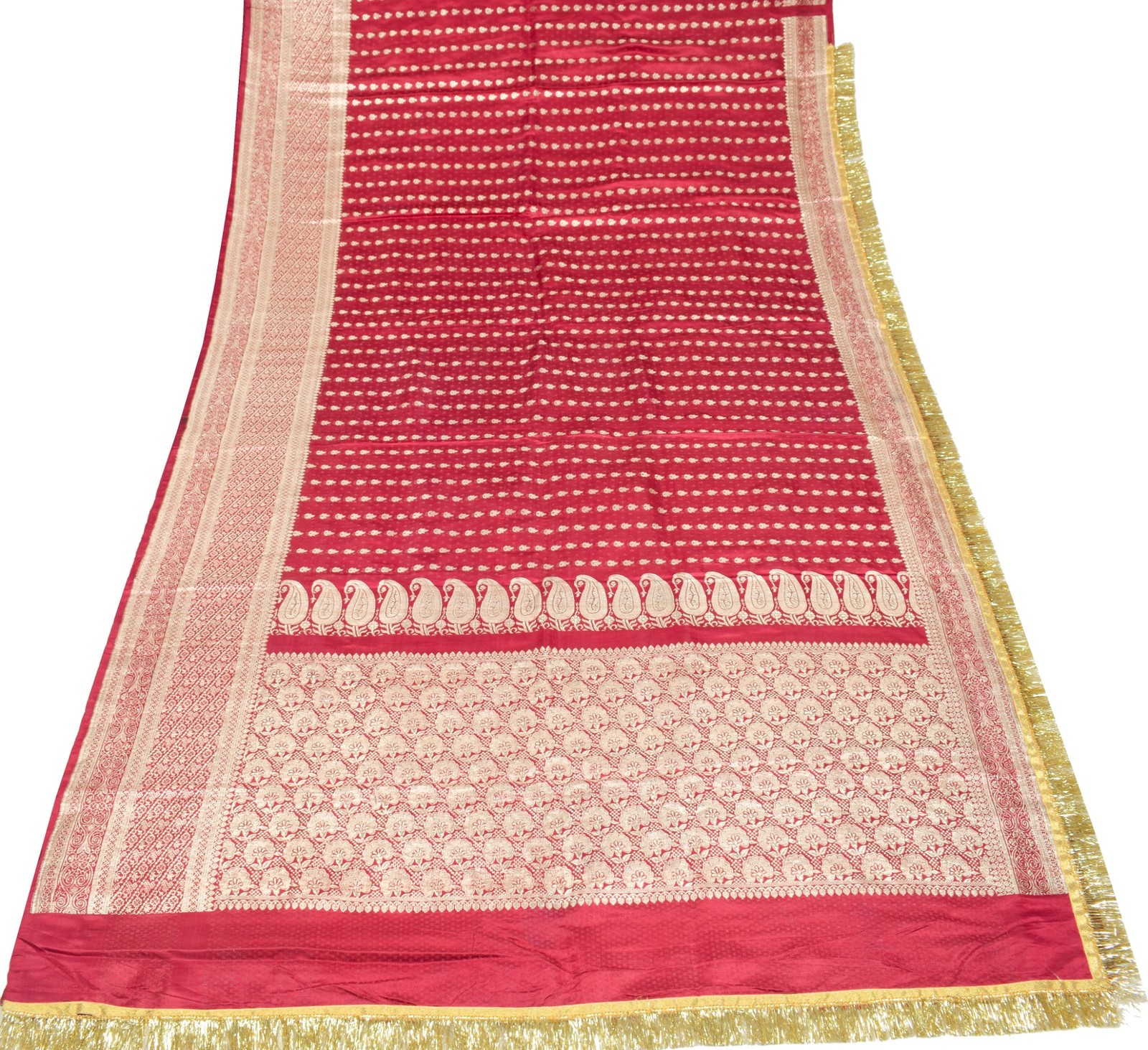 Sushila Vintage Heavy Saree Pure Satin Silk Banarasi Brocade Woven Sari Fabric