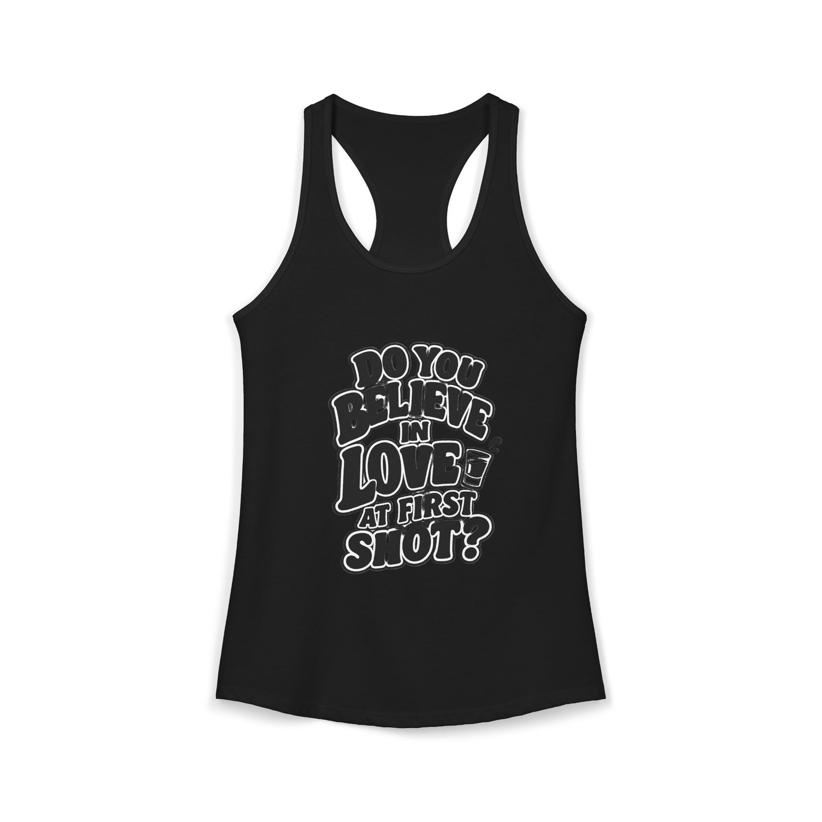Love At First Shot Pun Women’s Racerback Tank Witty Graphic Made in USA