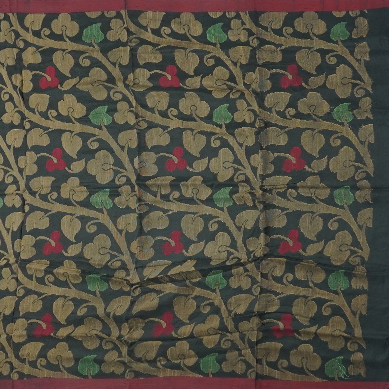 Vintage Black Sarees 100% Pure Silk Handwoven Floral Sari 5YD Decor Craft Fabric