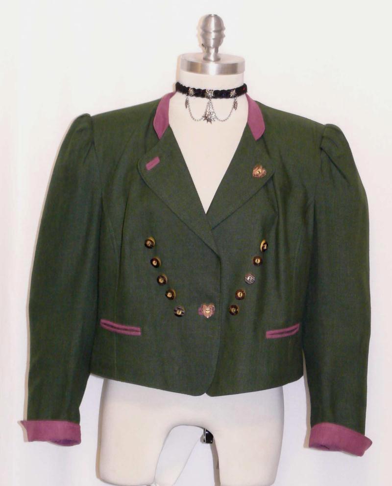 ALPHORN ~ Green LINEN German Women Trachten Riding JACKET Blazer Coat/Eu 46/12 M