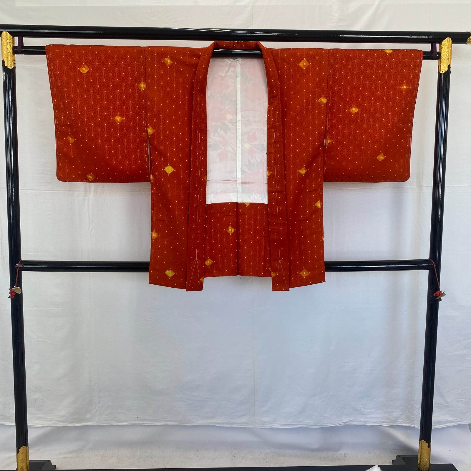 Japanese Vintage Kimono Haori Jacket Silk Red Traditional Authentic 32in