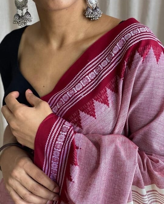 Pure Mercerized Cotton Begumpuri Saree With Blouse Piece Handwoven Khadi Saree