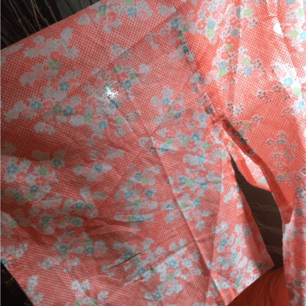 NEW! Authentic Japanese Coral Floral Kimono Robe with White Trim