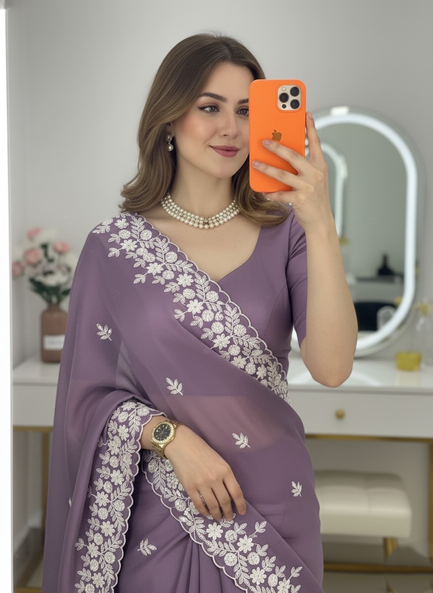 Indian Ethnic Designer Silk Saree Embroidered Party Wear Wedding Sari for Women