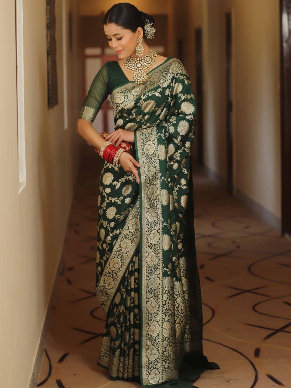 Heavy Silk Green Saree With Blouse Designer Indian Bridal Party & Wedding Wear