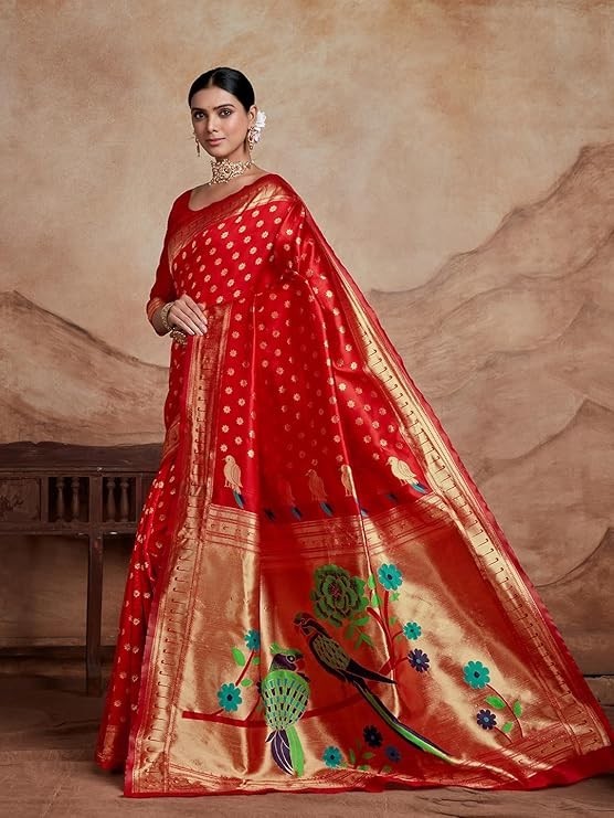 Women’s Silk Blend Woven Paithani saree With Blouse Piece | Wedding Saree Heavy
