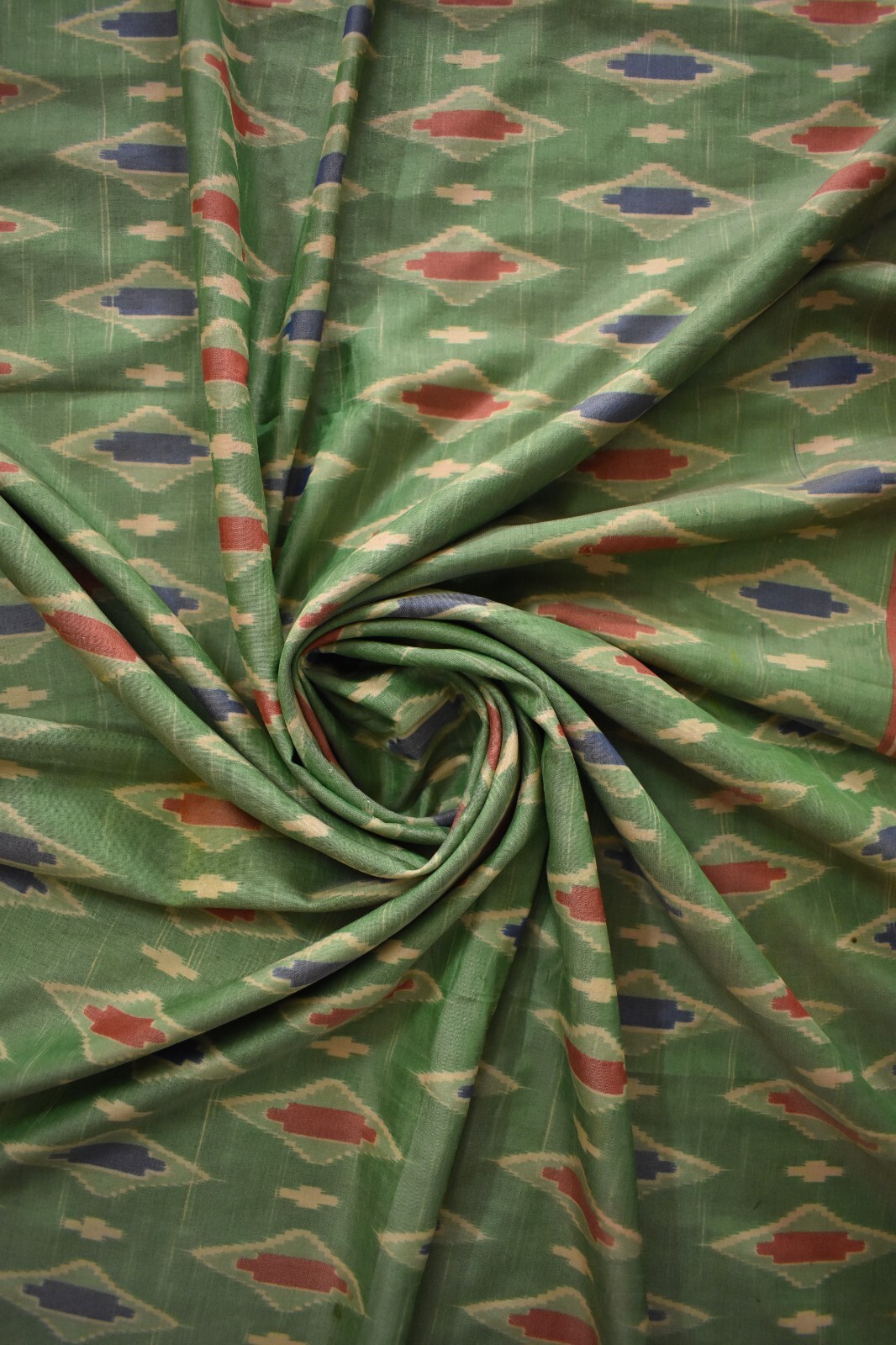 FNC Vintage 5Yard Green Sarees Sambalpuri Woven Work Ikat Blend Silk Sari Fabric