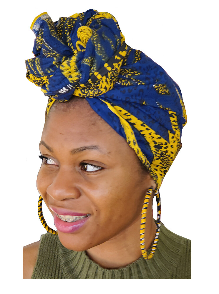 Royal Blue and Golden Yellow African Print Head wrap DP4071H
