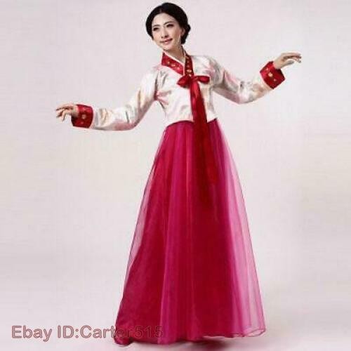 Women Korean Traditional Hanbok Gown National Dance Costume Dress 3Colors Long