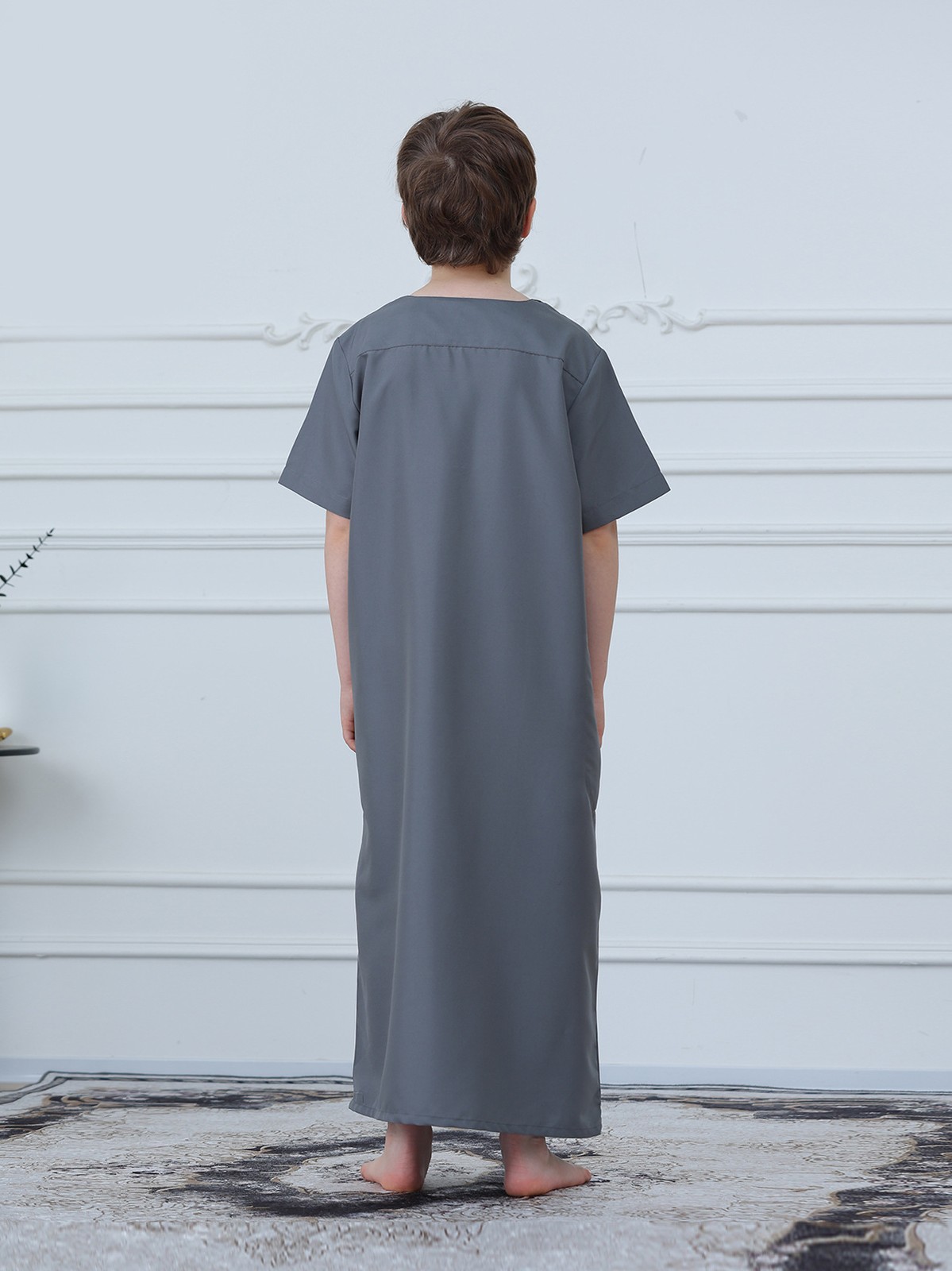 Saudi Arab Boys Thobe Jubba Long Sleeve Abaya Coat Simple Button Daily Wear Eid