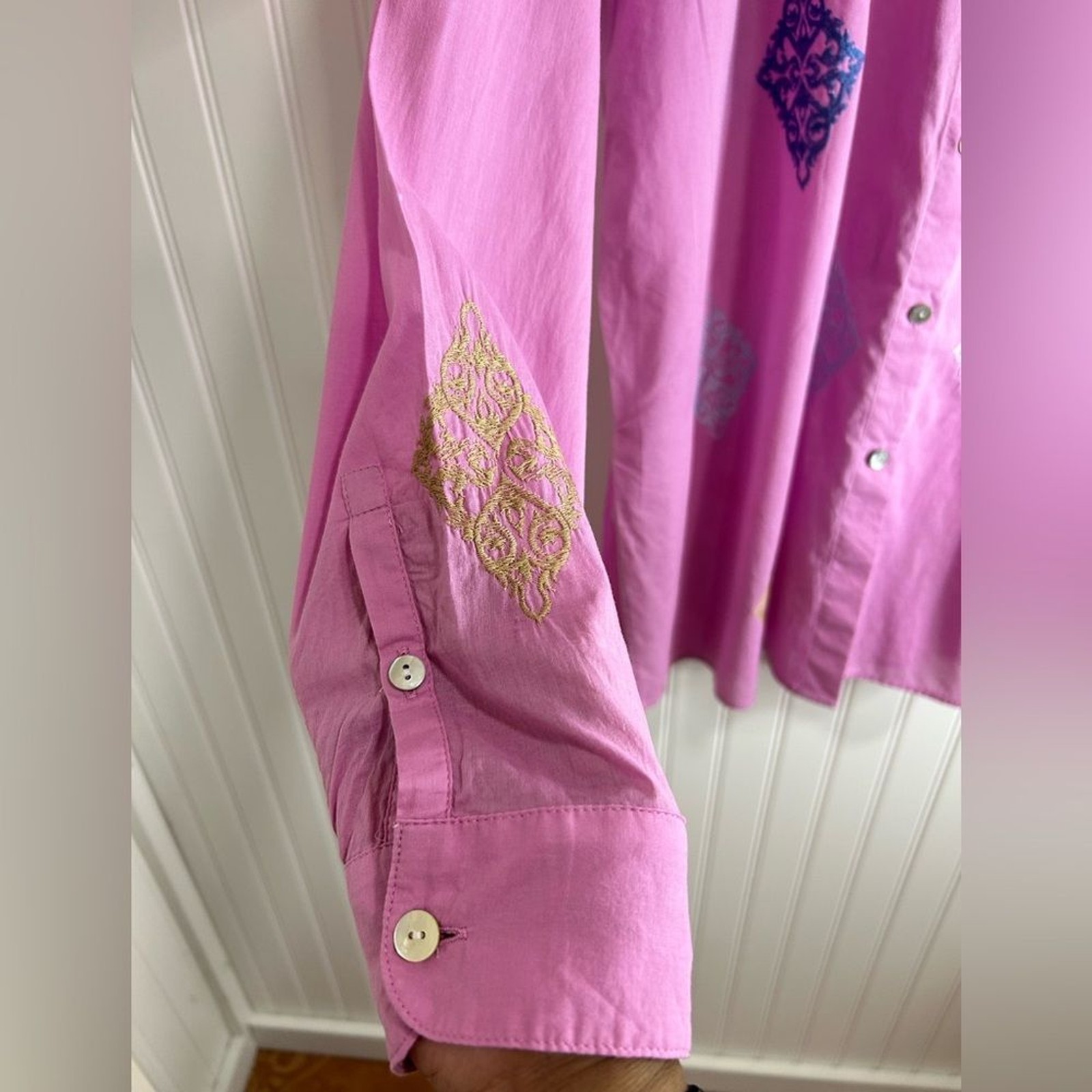 J. Jill Pink women Blouse with Colorful Diamond Embroidery Size M