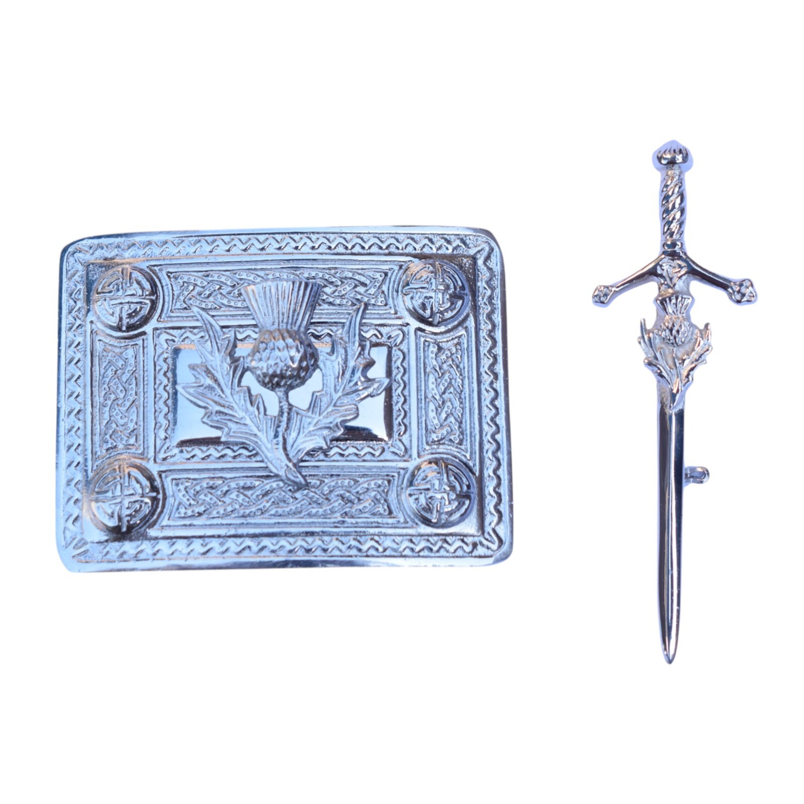 Men’s Scottish Thistle Chrome Kilt Pin and Buckle