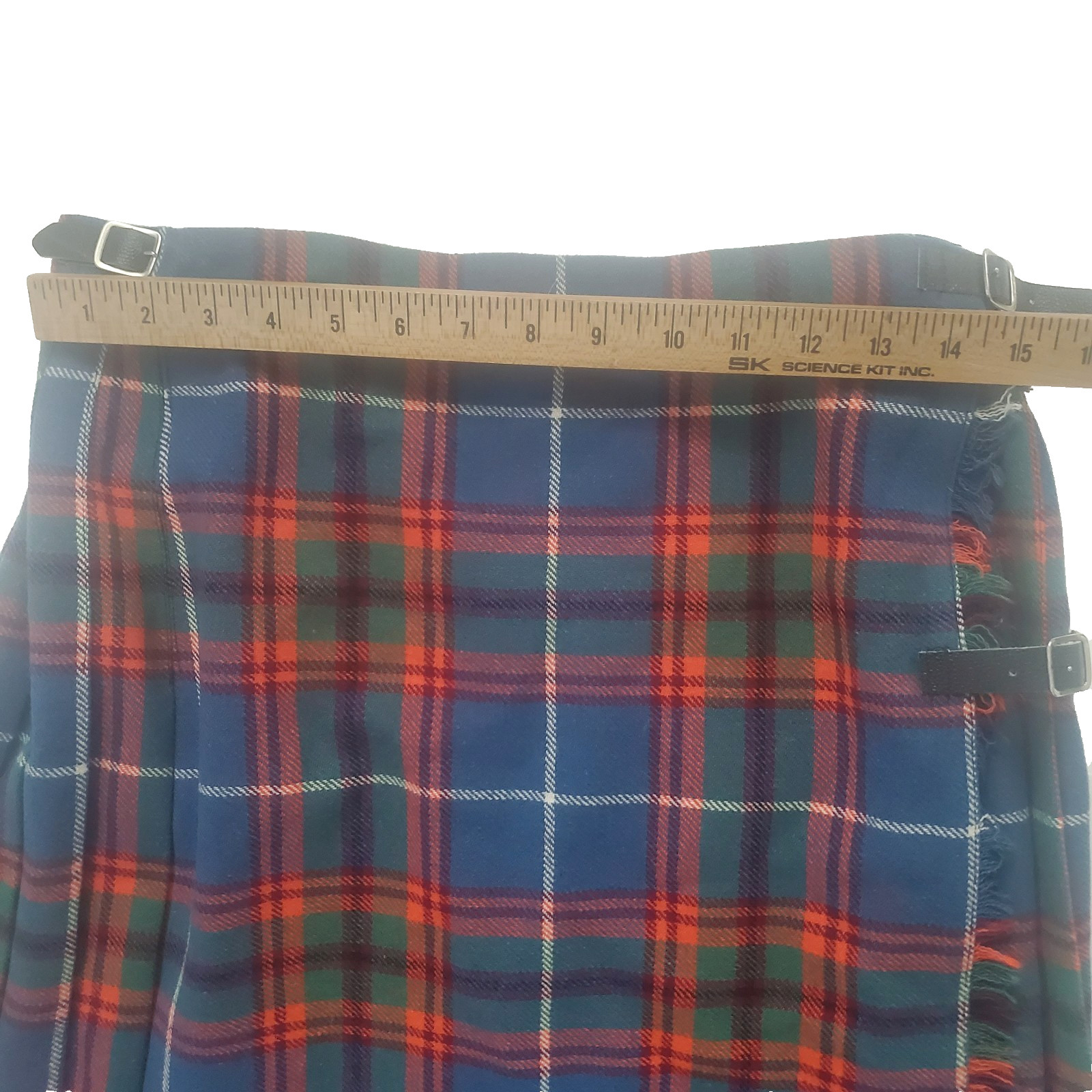 VTG Laird-Portch Scotland Wool Kilt Skirt Size 30 Plaid Blue Red Tartan Pleated