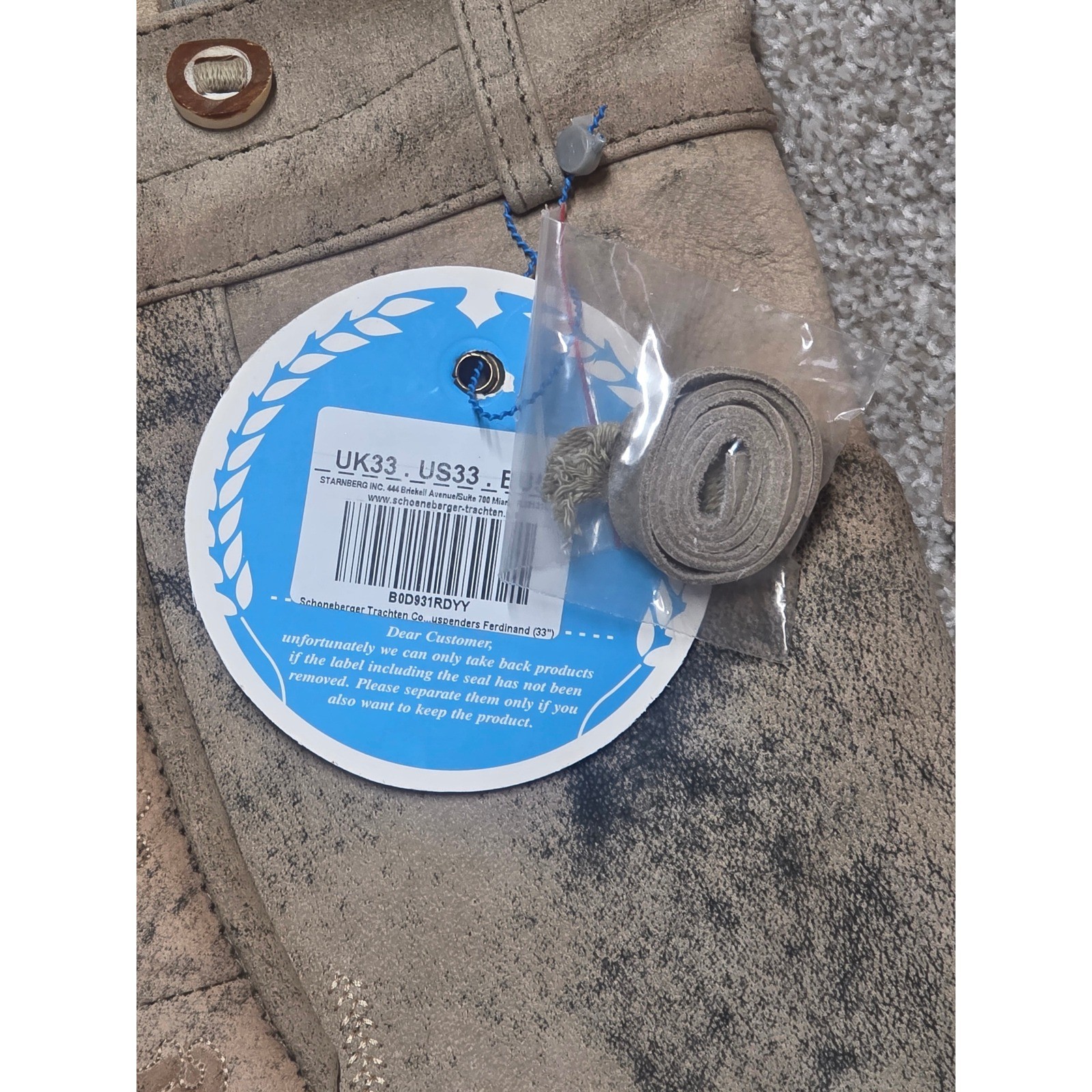 Schöneberger Trachten MensLederhosenLeather Shorts suspendersTan Size 33 NWT 231