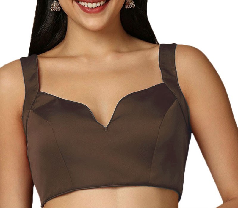 Satin Blouse Saree Sleeveless Sweetheart Neck Readymade Padded Choli Women