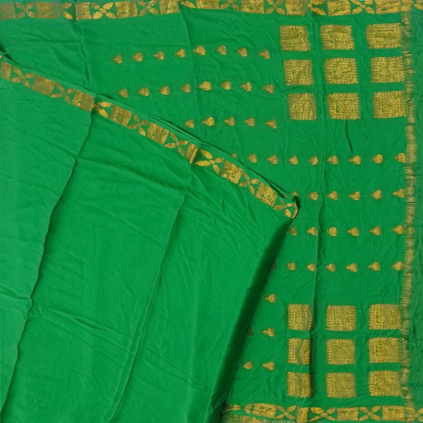 Vintage Green Saree 100% Pure Mysore Crepe Silk Zari Woven Sari 5YD Craft Fabric