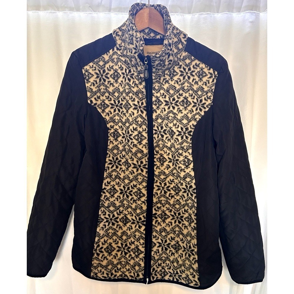 Upcountry By Du Monde Women’s Nordic Aztec Jacket Sz Medium Black Cream Flannel