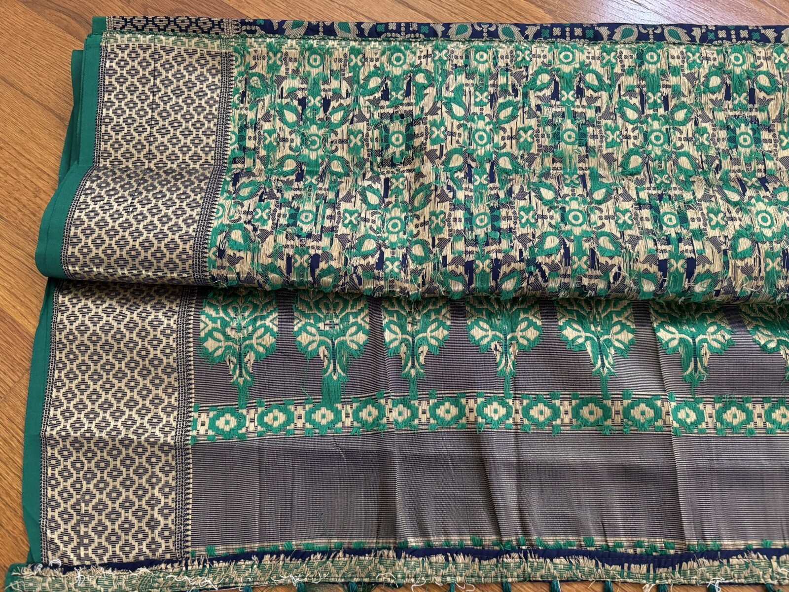Indian Saree in Green, Blue, and Gold Color