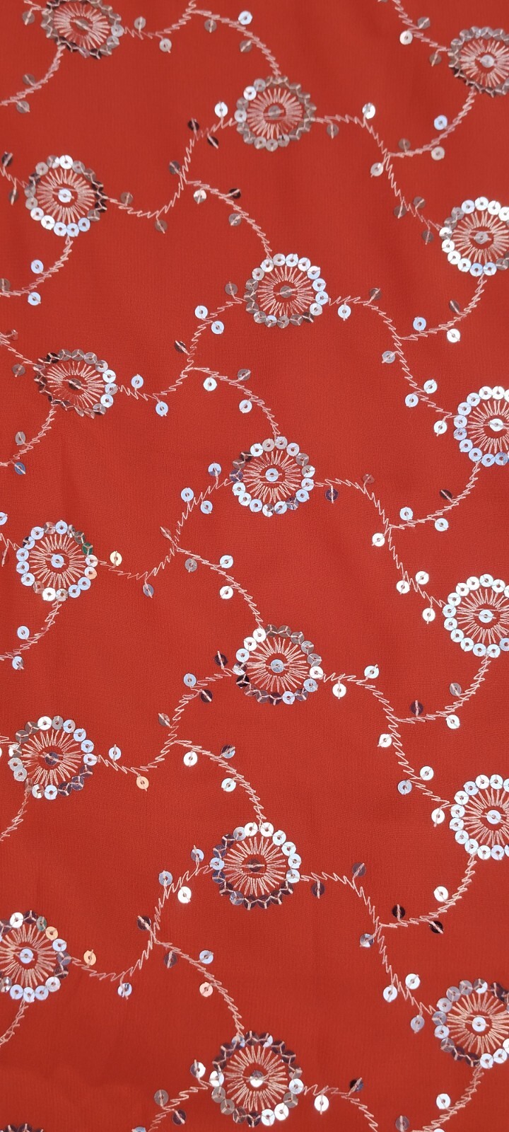 Vintage Rust Saree Georgette Sequins Embroidered Used Craft Sari Fabric 1903