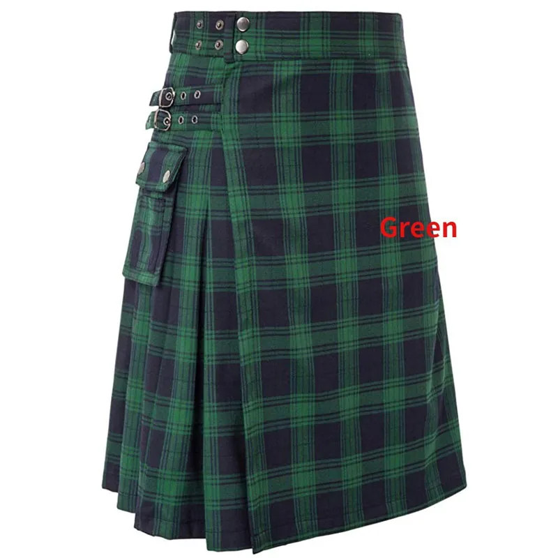 Utility Kilt Short Pants Men Tartan Pleated Strip Skirt Celtic Scottish Medieval