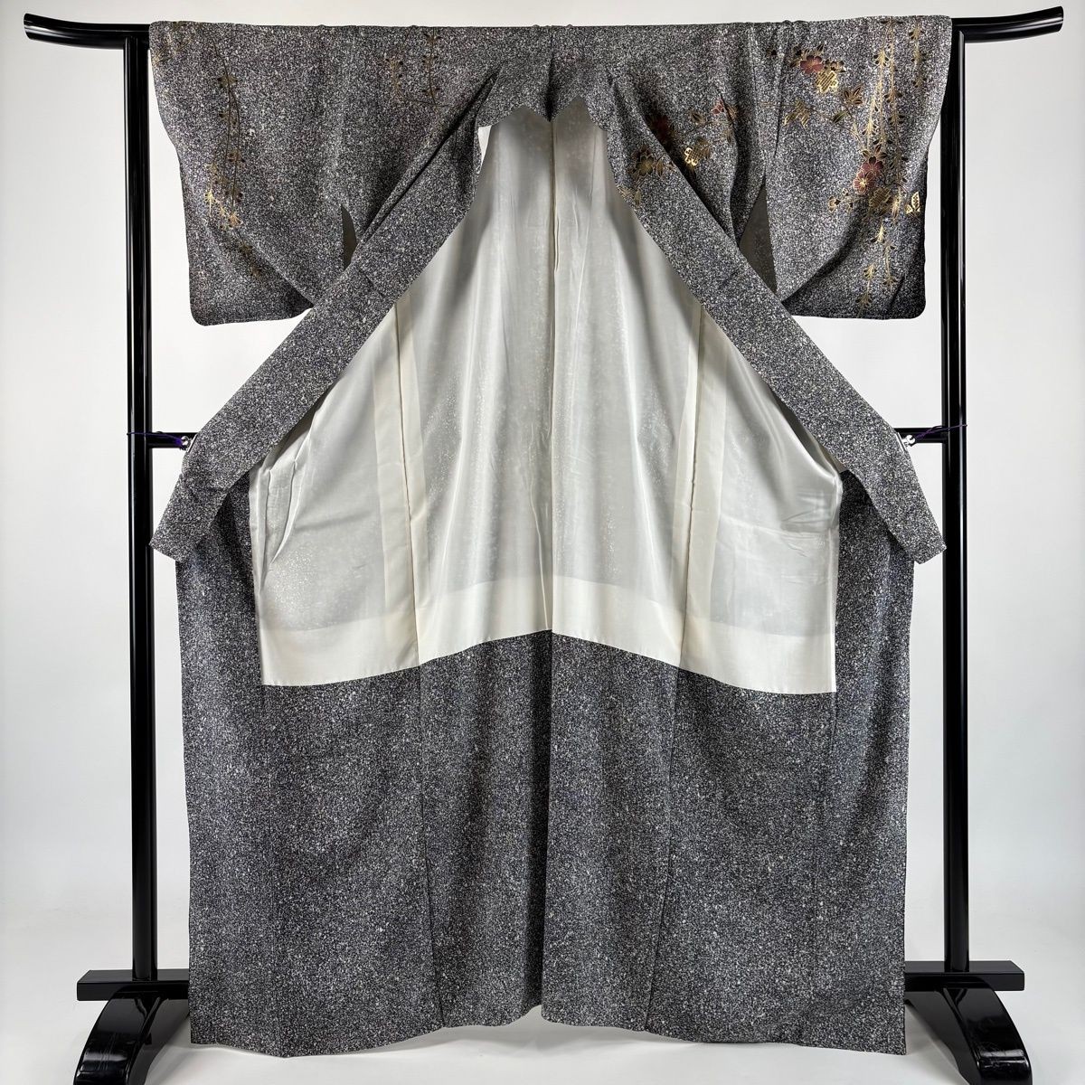 Houmongi Kimono Gold Accent Gradation Black Gray Silk 167cm M Lined Japanese