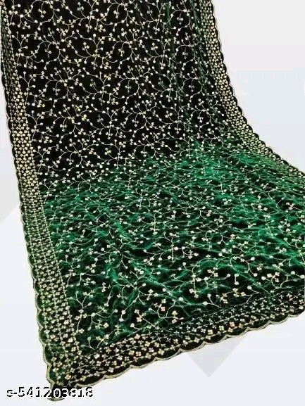 Green Embroidery Velvet Dupatta For Bride And Women Velvet Shawl Odhani Veil