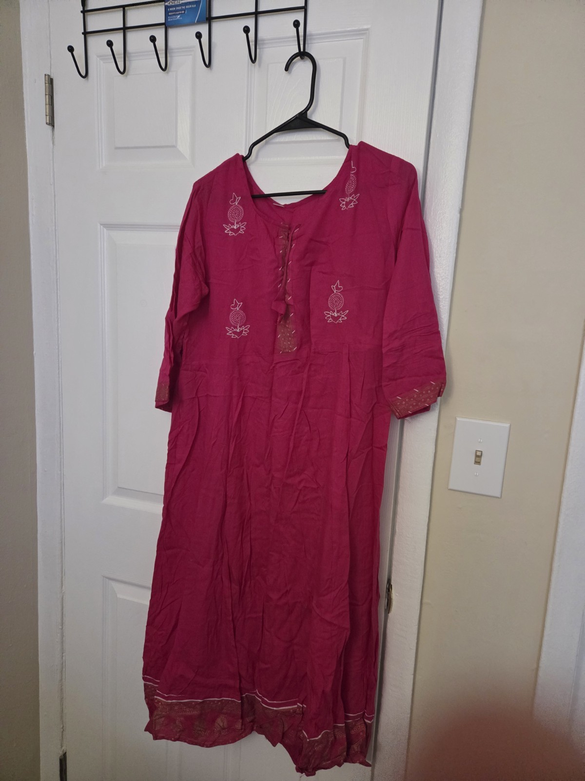 Anarkali Pink Colour with White Embroidery Work With Beautiful Prints