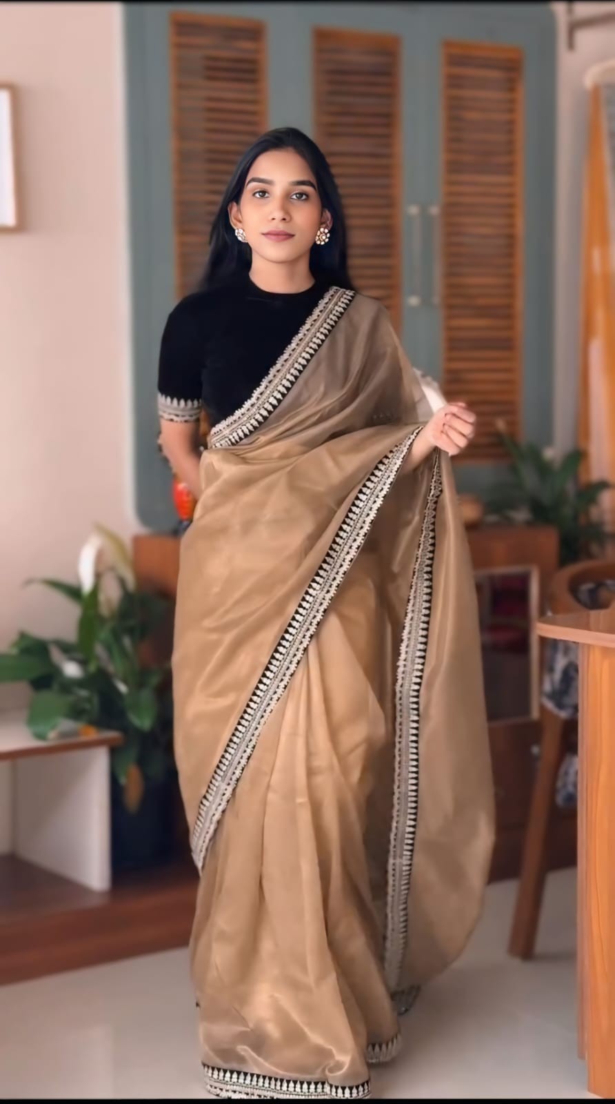 Designer Fancy Latest Stylish Twill Net Black Color Codding Sequence Border Sari