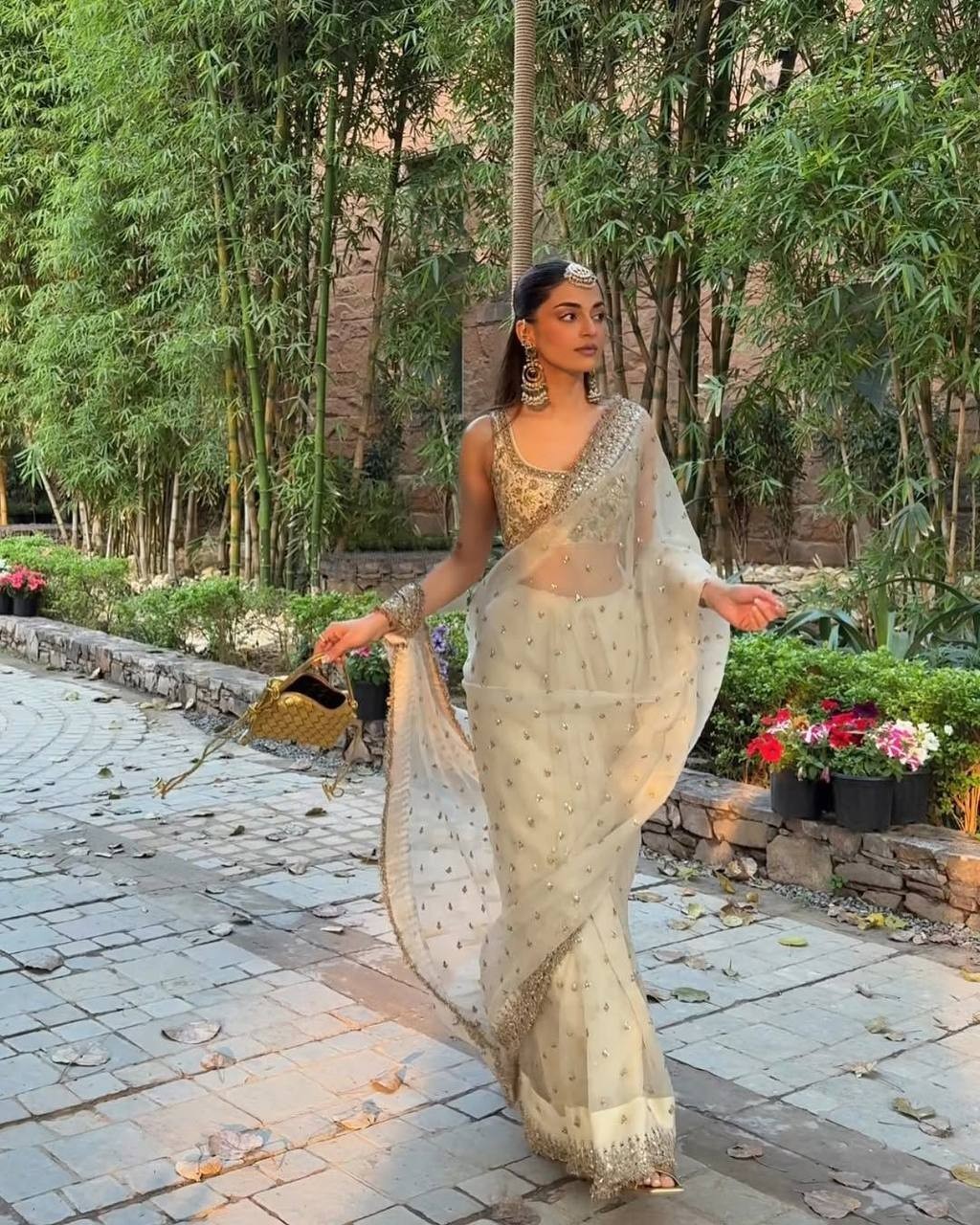 WEDDING DESIGNER BOLLYWOOD SAREE BLOUSE SARI INDIAN PAKISTANI UNSTITCH DRESS EID