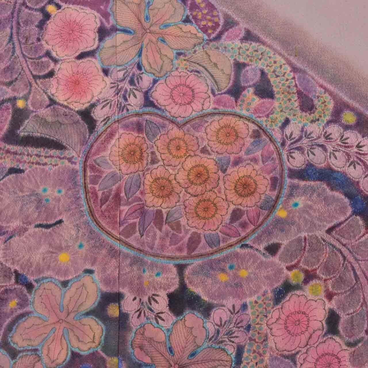 Vintage Japanese Kimono | Houmongi | Purple Silk Crepe | Tsujigahana | uu2038b