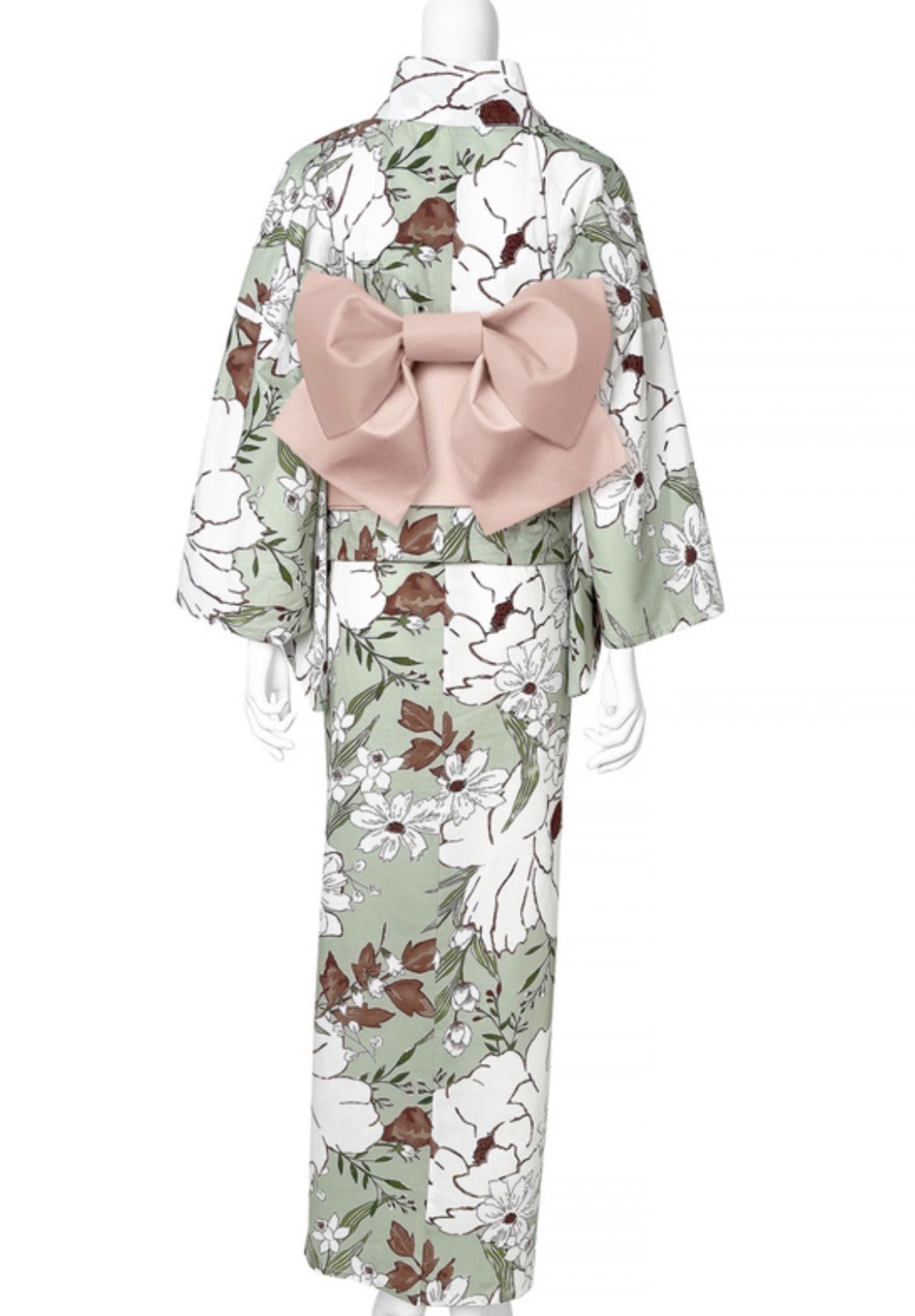 Japanese Yukata Set Women Cotton Kimono Summer Festival Floral Green Obi Belt