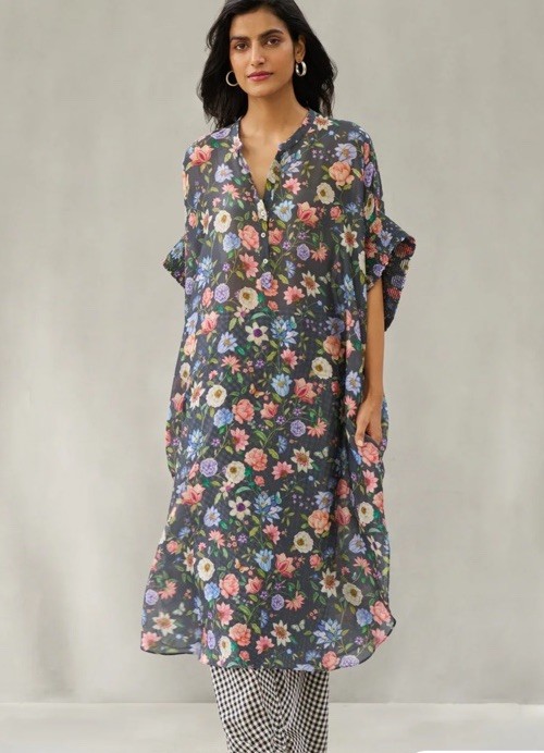 Nicobar Hazaar Bagh Kurta – Black One Size Loose Oversized Airy Boho Hippie