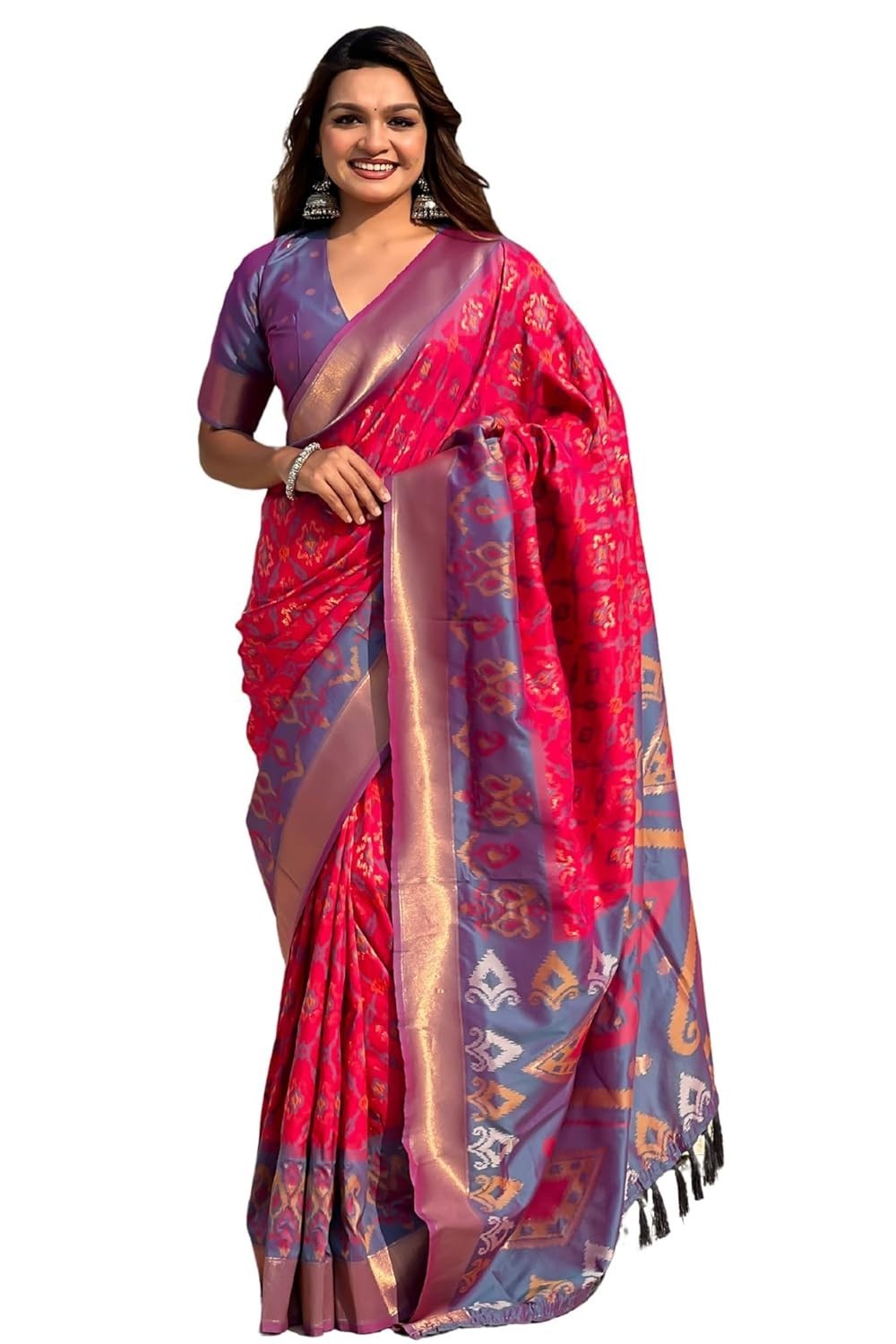 Women’s Kanjivaram Patola Soft Silk Sarees With Unstitched Blouse Piece