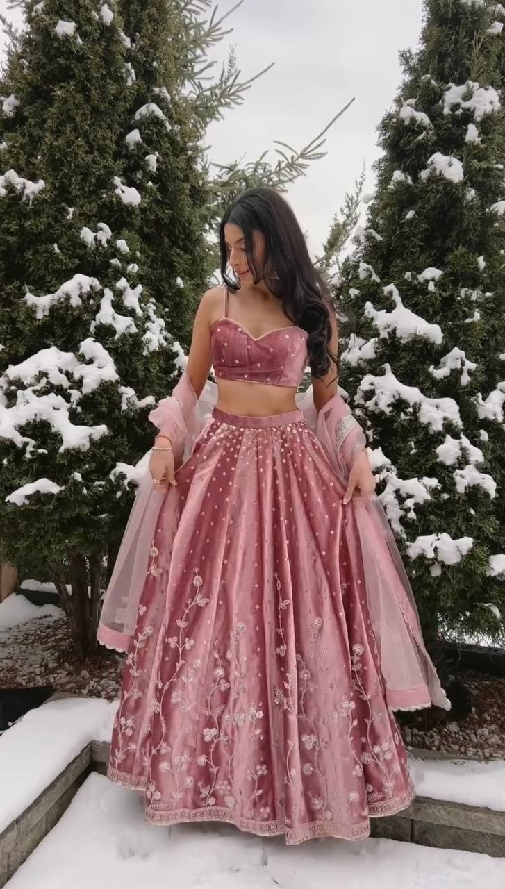 New Japan Satin Pink Lehenga Choli With Dupatta For Indian Wedding Wear