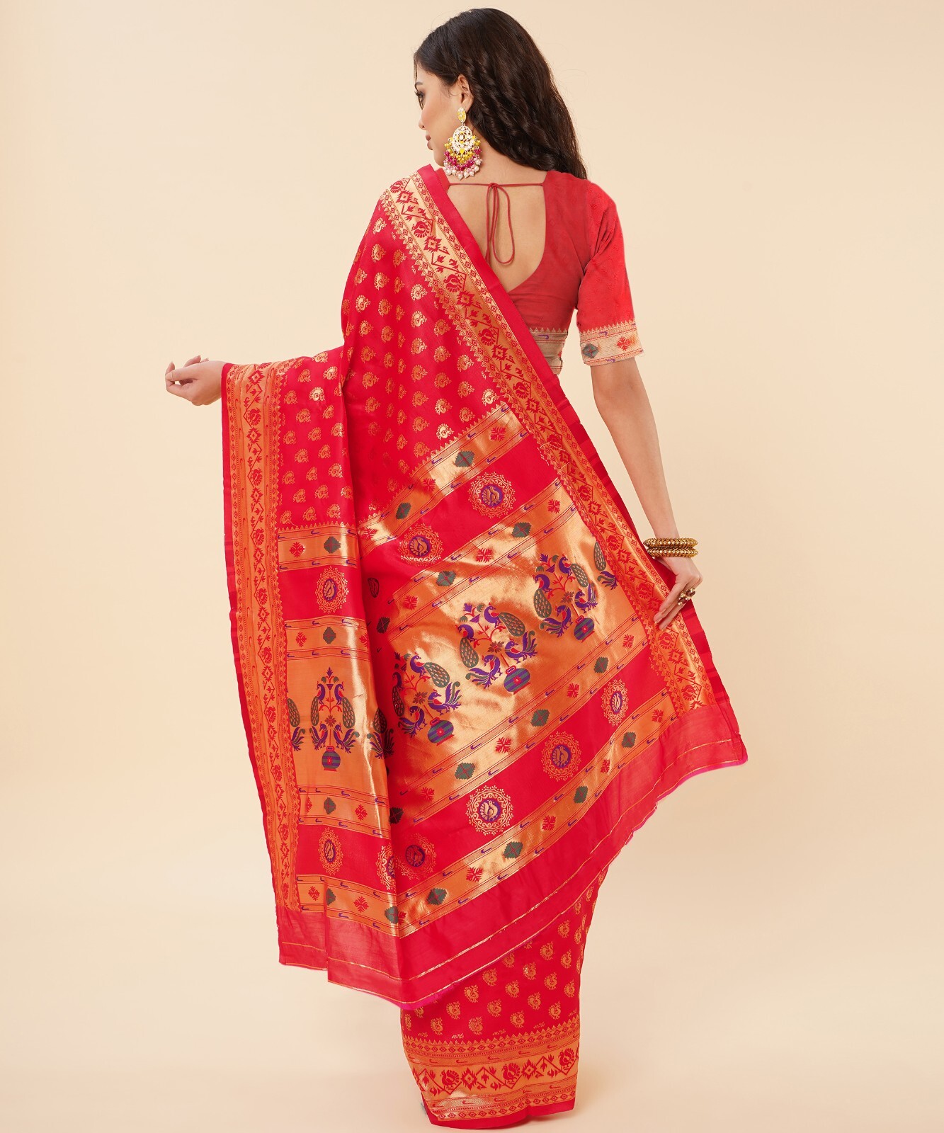 Areca Designer Paithni Brocade Mor saree blouses women Saree Cut – 5.5 Meter