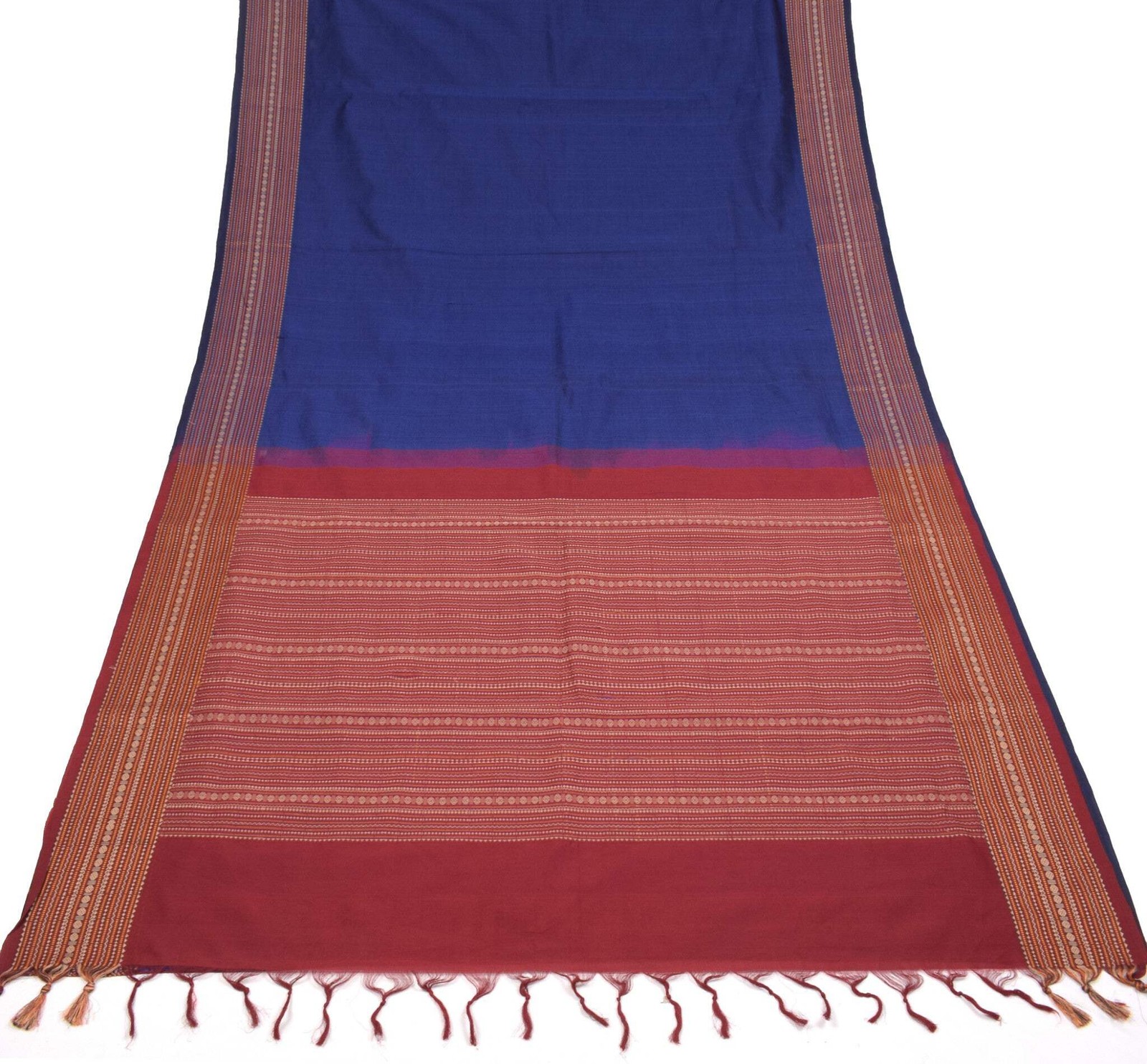 Sushila Vintage Blue Plain Saree Rudraksh Woven Pure Cotton Handloom Sari Fabric