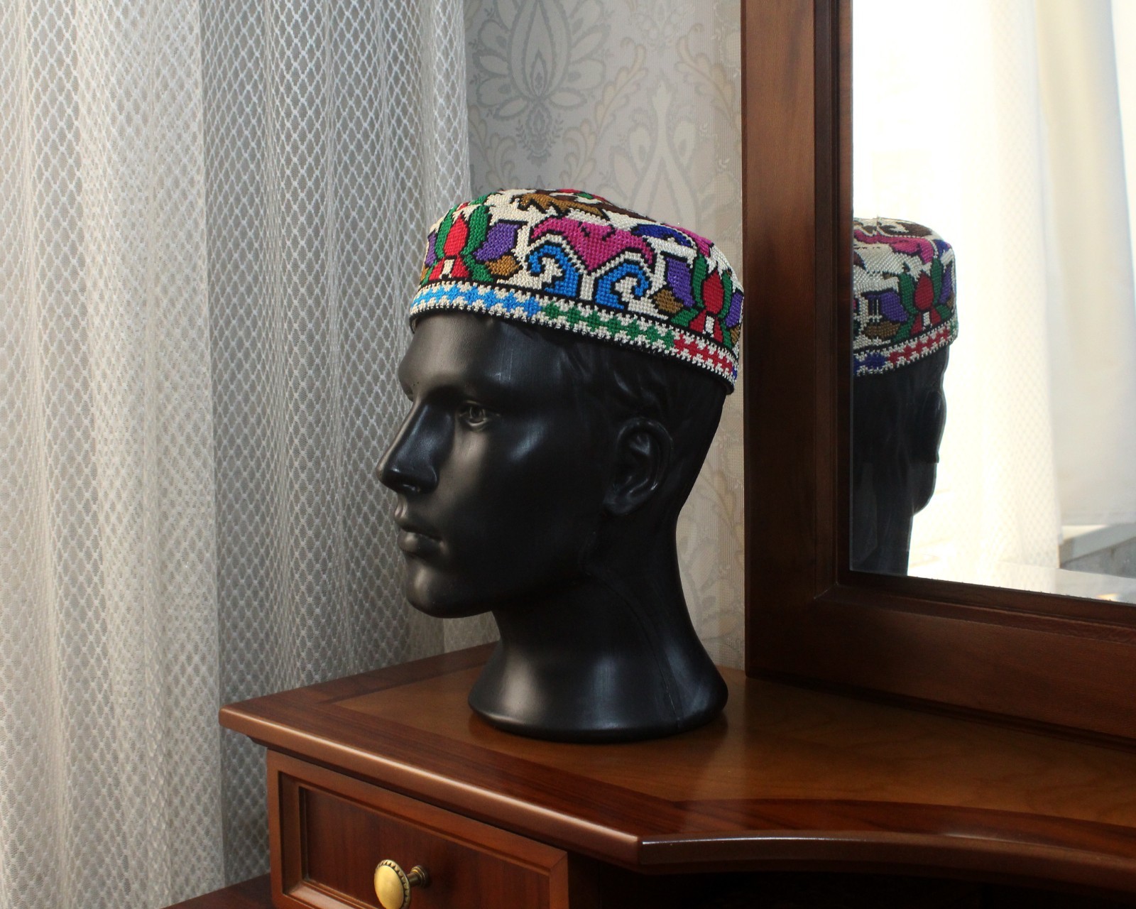Uzbek Embroidered Skull-cap 23.6″/60cm Traditional Kufi Hat Ethnic Doppa Unisex
