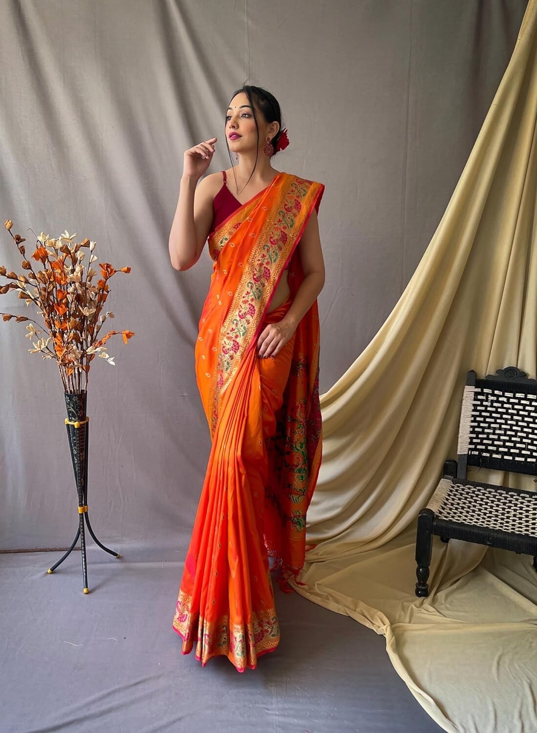 Women’s Paithani Soft Lichi Silk Kanjivaram Sarees With Blouse Piece
