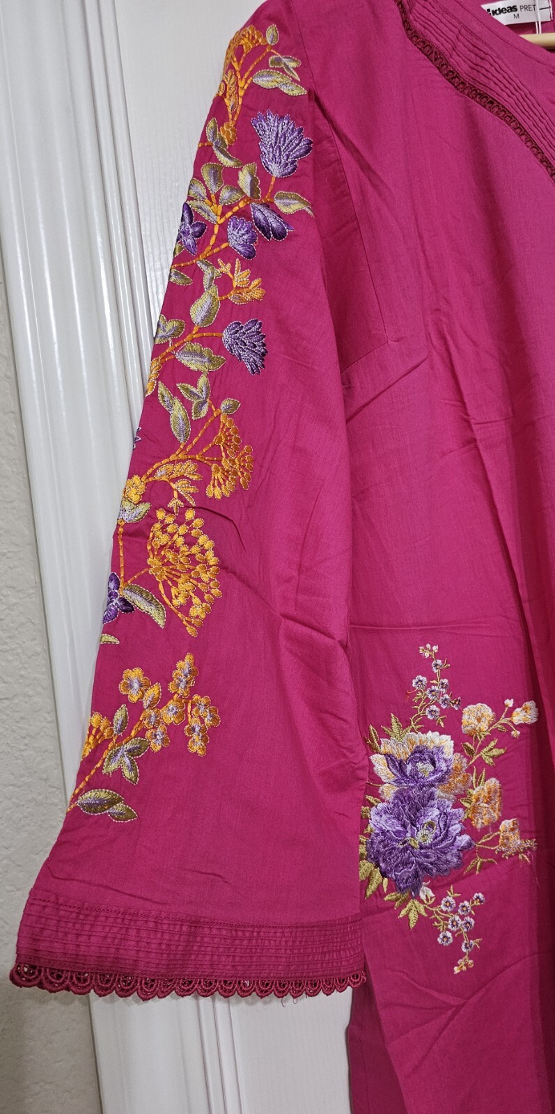 NEW GUL AHMED Size M Embroidered Cambric Shirt Pakistani Designer Indian