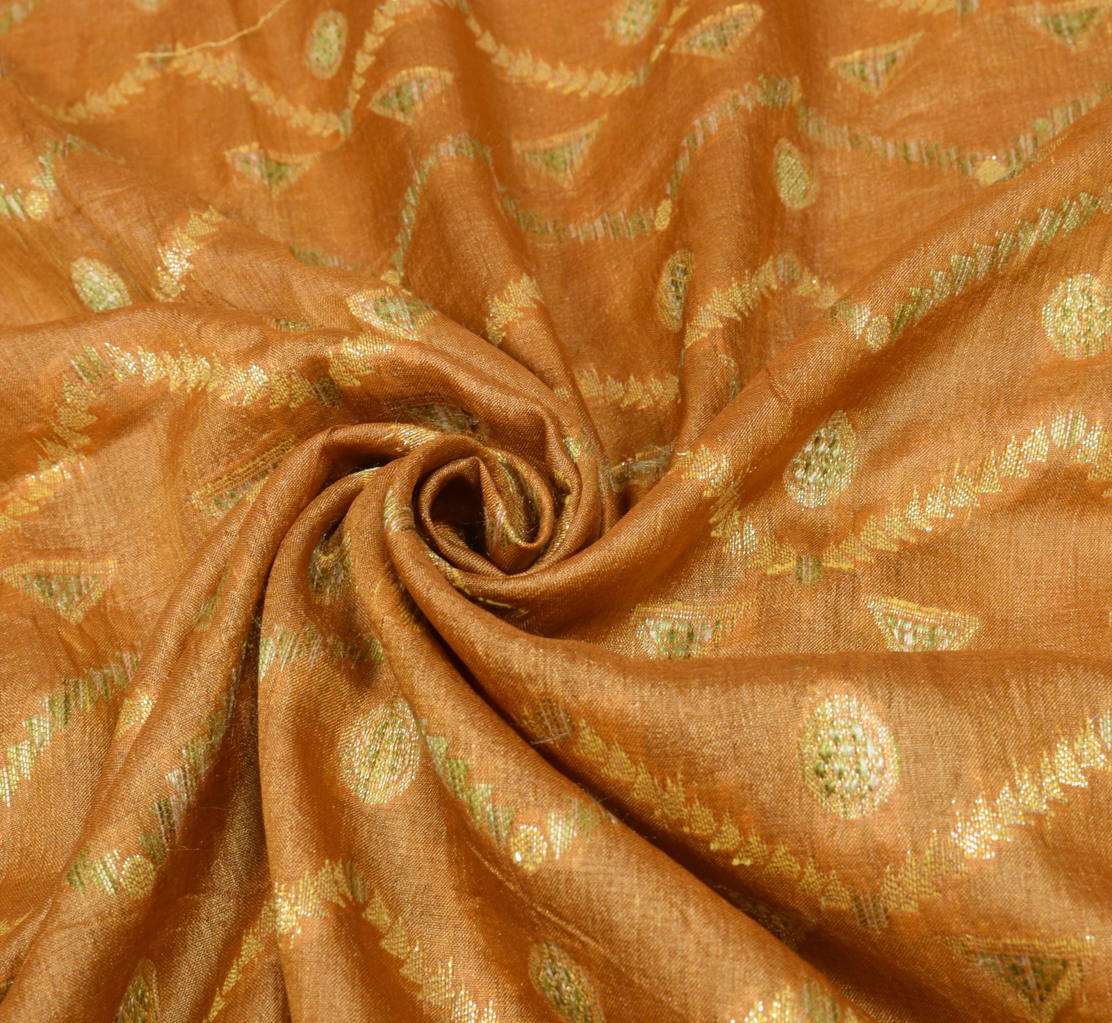 Sushila Vintage Mustard Saree Pure Tussar Silk Woven Geometrical 6Yd Sari Fabric