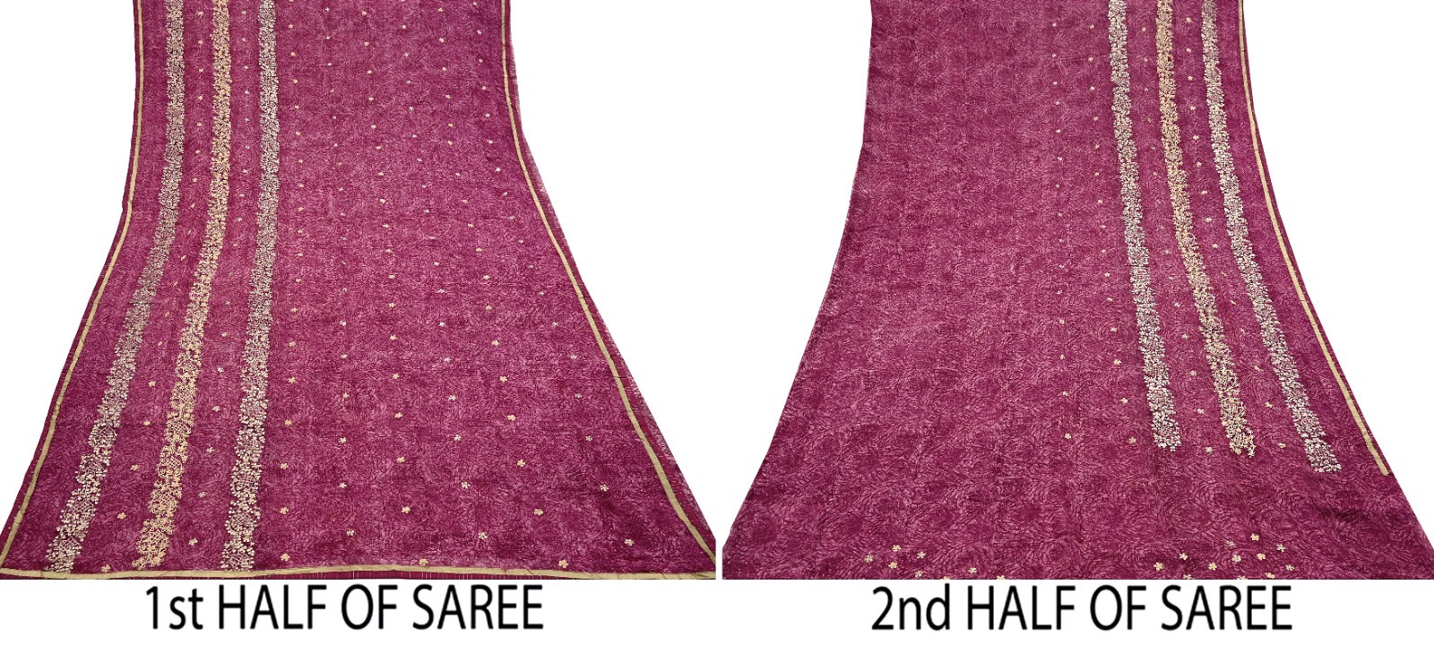 Indian Vintage Sari Hand Embroidered Pure Georgette Silk Sarees Craft Fabric 6Yd