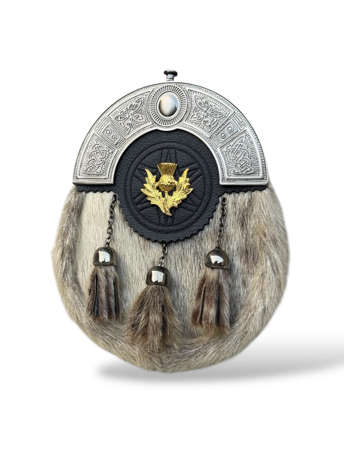 Gold Thistle Badge Kilt Sporran 3 Tassels Antique Sporran With Chain Strap