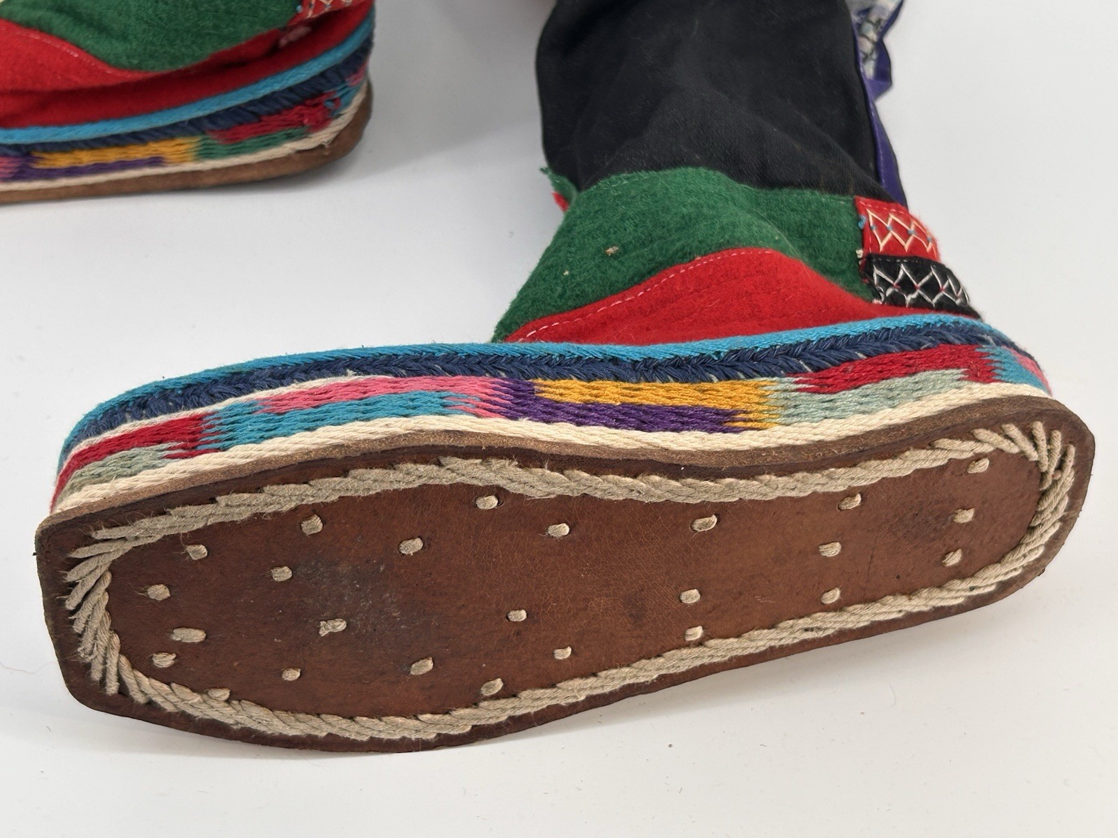 Vintage 1960s Tibetan Felt Hand Embroidered Felt Boots Boho Mongolian Himalayan
