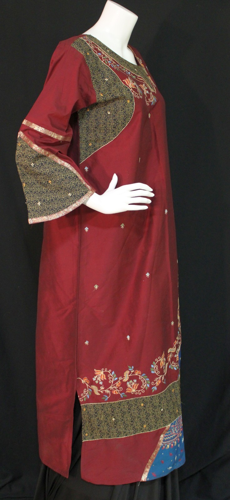 Sameera Fashions India Size Small Maxi Kurti Burgundy & Mixed Prints Full Sleeve