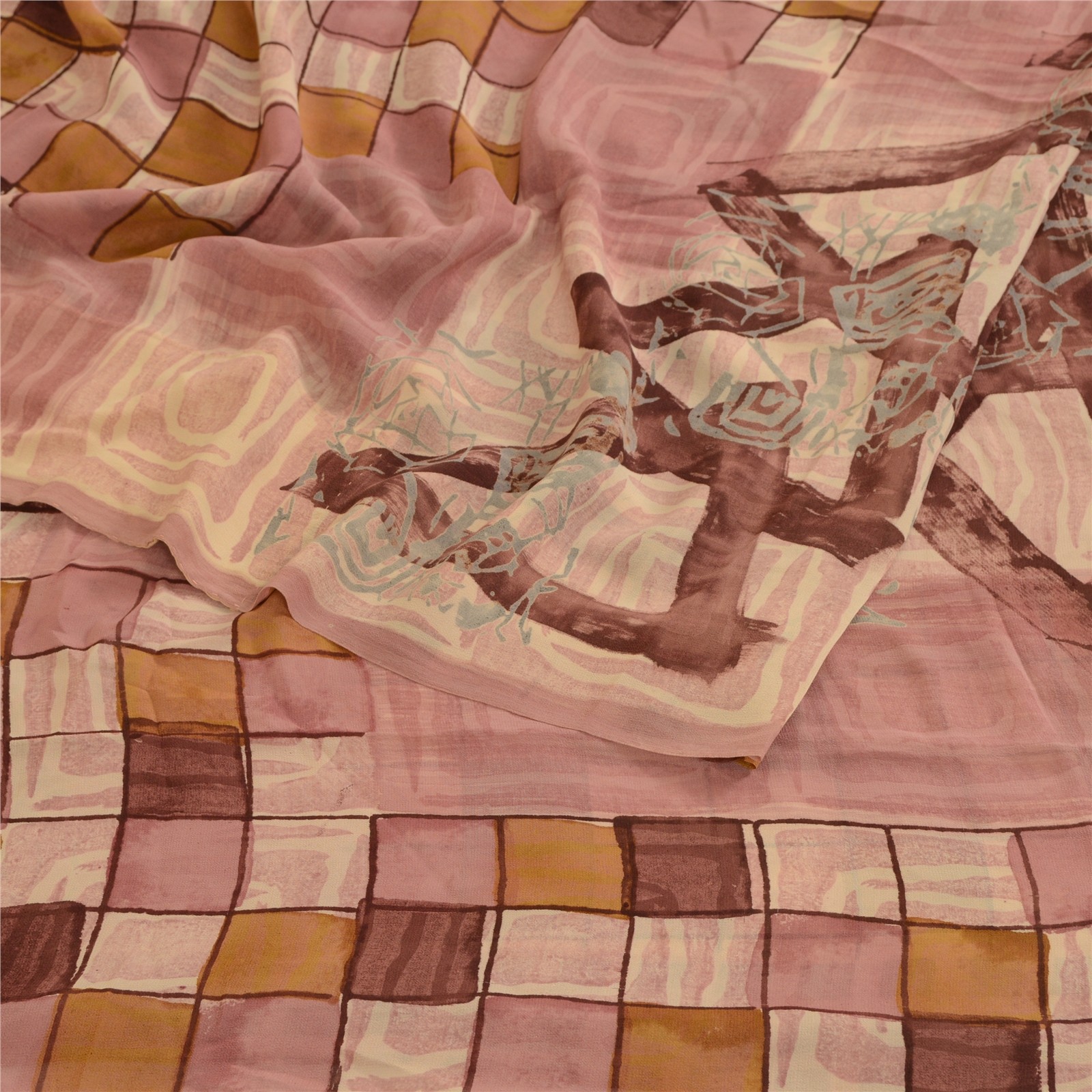 Sanskriti Vintage Dusty-Pink Pure Georgette Silk Sarees Print Sari Craft Fabric